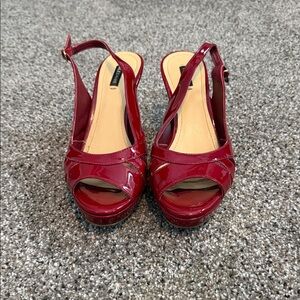 Alex Marie Glossy Red Peep-Toe Heels